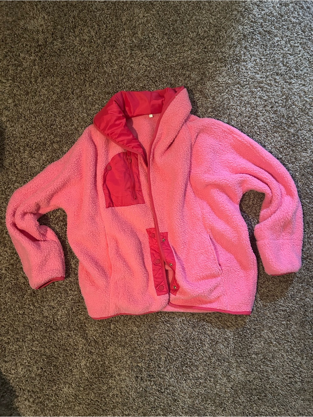Amazon Pink Sherpa Bomber Jacket with Contrast Trim